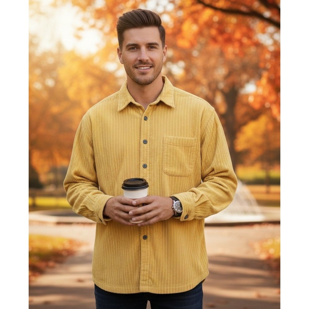 Bill Blass Corduroy Button Up Long Sleeve Shirt Mens L Cord Preppy Cotton Casual